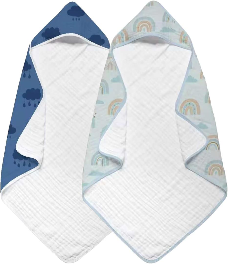 Hooded Baby Towels for Newborn,32x32 Inches,Baby Bath Towels,2-Pack,Hooded Towels for Baby,Infant,Toddler and Kids(Black Clouds)