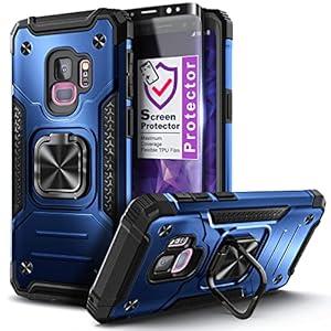 NZND Case for Samsung Galaxy S9 with Screen Protector (Maximum Coverage, Flexible TPU Film), [Military-Grade] Full-Body Protective, Magnetic Car Mount Ring Holder, Heavy-Duty Durable Case (Blue)