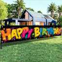 Happy Birthday Banner Graffiti-Style Backdrop Colorful Paint Splatters 118x20 inches Vibrant Party Decor Supplies Fun Celebration Decoration Party Photo Backdrop Wall Hanging Banner