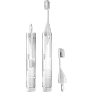 LRTOEH Travel Toothbrush with Built-in Toothpaste Container, Foldable Toothbrush with 2 Soft Brush Head, Portable Reusable Toothbrushes for Business Trips, Camping, Travel Size（White）