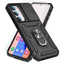 SunStory Compatible with Samsung Galaxy S23 FE 5G Case with HD Screen Protector & Slide Camera Cover & Rotated Ring Kickstand, [Military-Grade] Phone Case,Black