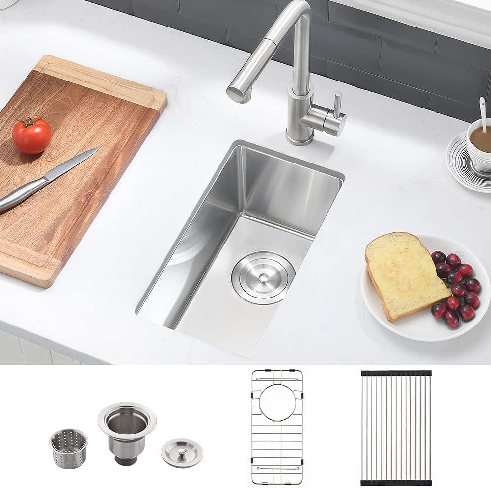 Stainless Steel Undermount Bar Sink-VASOYO 10x18 Small Kitchen Sink Undermount Wet Bar Basin 16 Gauge Single Bowl Mini Outdoor Rv Sinks with Bottom Grid