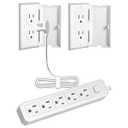 Outlet Cover Extension Cord 3 Feet, Ultra-Thin Outlet Concealer with Flat Plug Power Strip 5 AC Outlets, Childproof Flat Extension Cord Outlet Cover, 1875W for Kitchen, Home, Office
