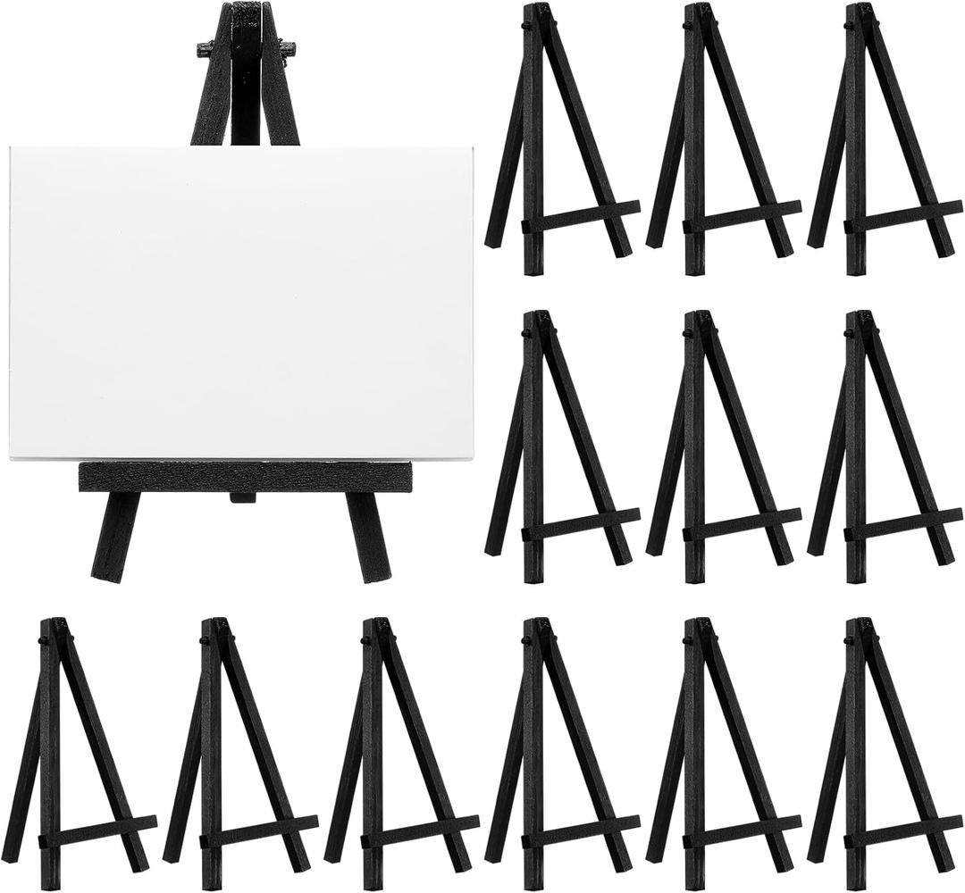 Chuangdi 12 Pieces 6.3 Inch Black Mini Wood Display Easel, Holder for Small Canvases, Cards, Photos, Notices, Etc