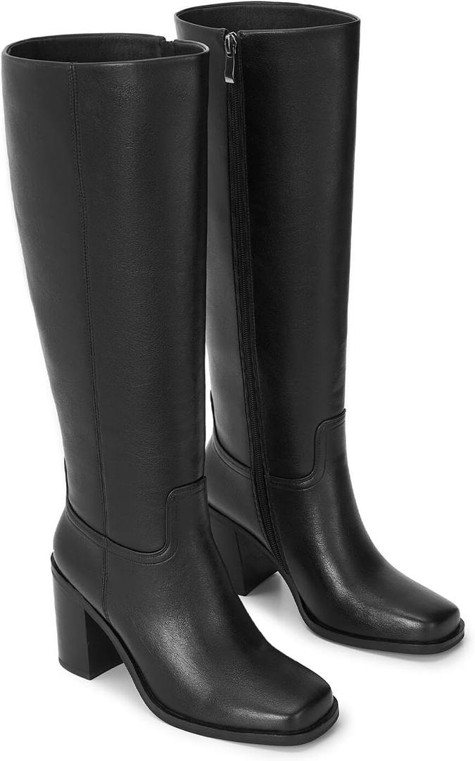 Women’s Knee High Boots –  | Ideal for Fuller Calves, Not for Extra-Wide Calves | Comfort Block Heel, Square Toe, Side Zip, Size  8