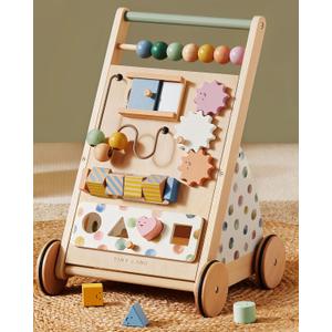 Tiny Land Wooden Baby Walker with Adjustable Speed, Montessori Activity Push Walker Toy for Toddlers, Baby Gift Parents Love for Boys & Girls(Morandi)