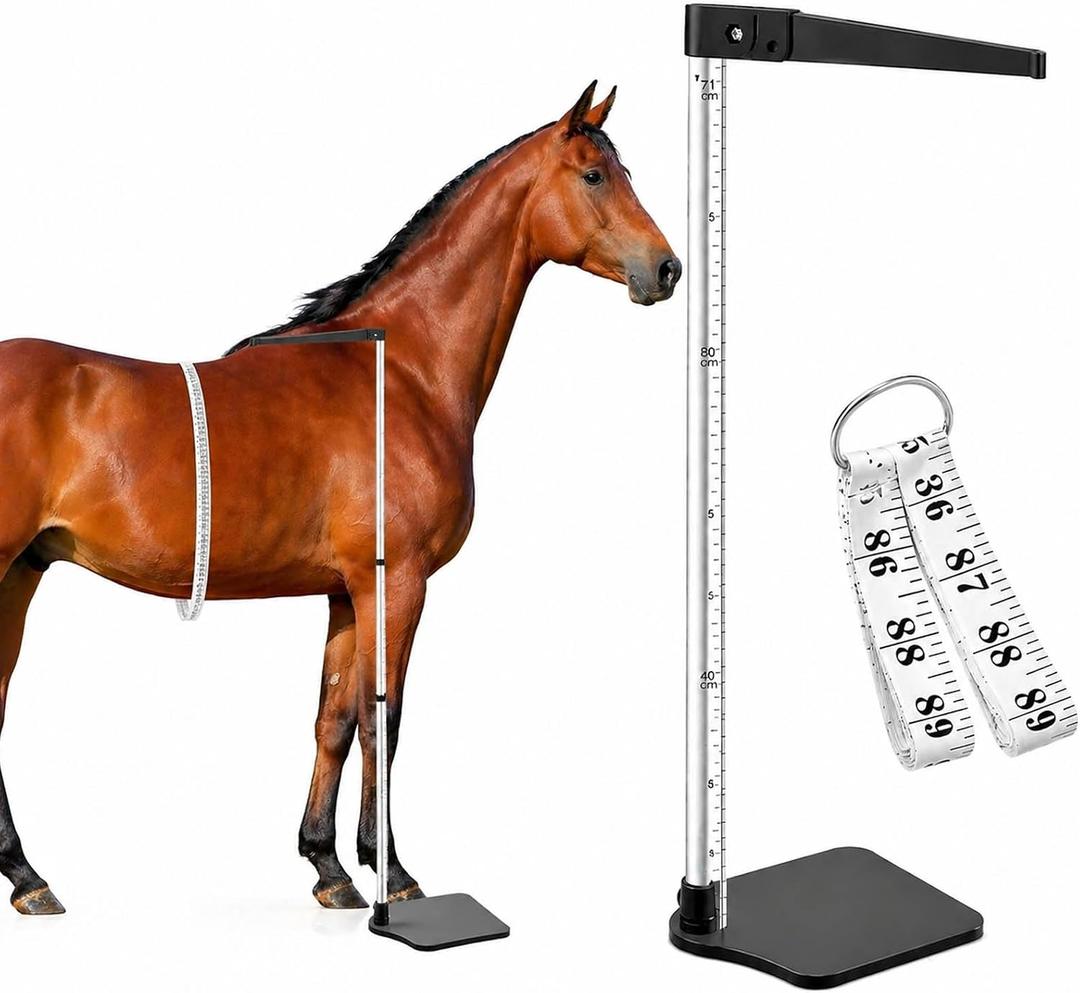 2 PCS Horse Height Measuring Kit - Foldable 91 Inch Tape & Lightweight Aluminum Stick (27.5-74.8 Inch), Accurately Measure Horse Height in Hands (Weighted Base)