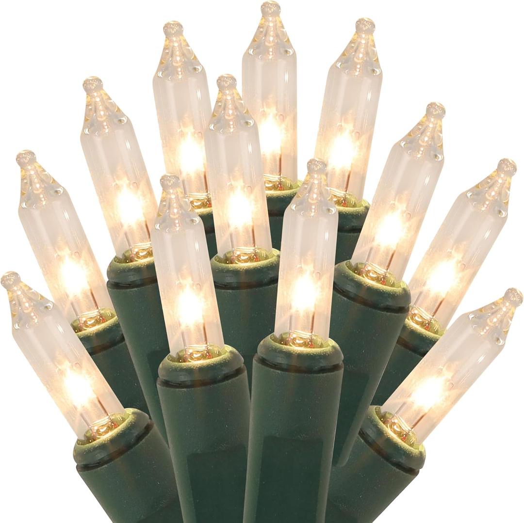 Clear Christmas String Lights, 100 Count, Incandescent Mini Christmas Lights, Connectable Xmas Tree Light for Indoor Outdoor Garland Birthday Holiday Wedding Festival Party (Clear Warm White)