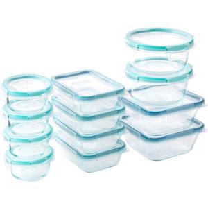 Snapware Total Solution 24-Pc Glass Food Storage Container Meal Prep Set with Plastic Lids, 4-Cup, 2-Cup & 1-Cup, BPA-Free Lids with 4 Locking Tabs, Microwave, Dishwasher, and Freezer Safe