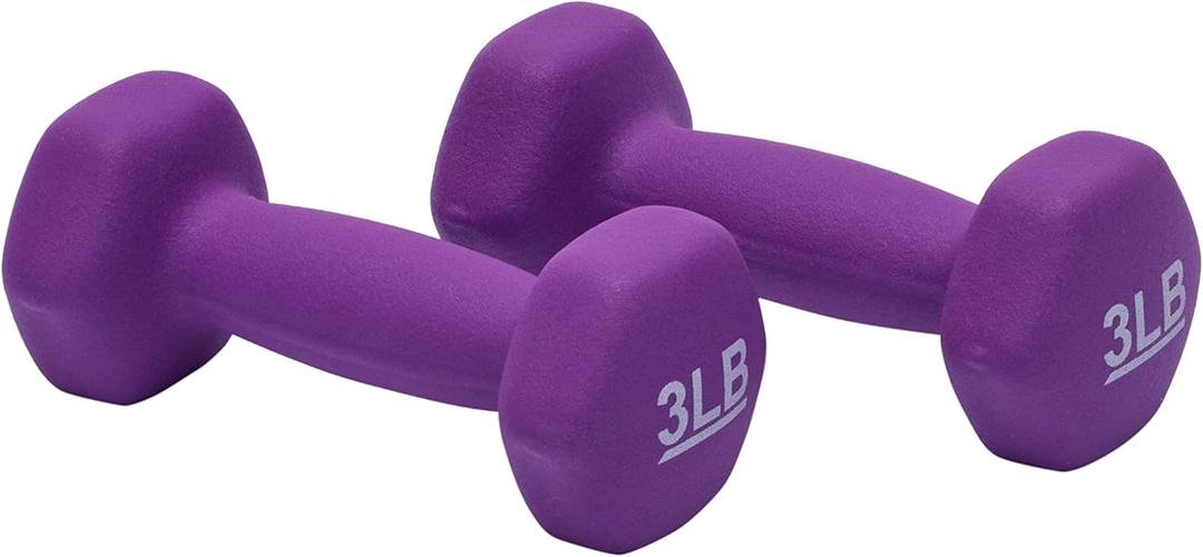 Basics Neoprene Hexagon Workout Dumbbell Hand Weight, 3-Pound, Purple - Set of 2