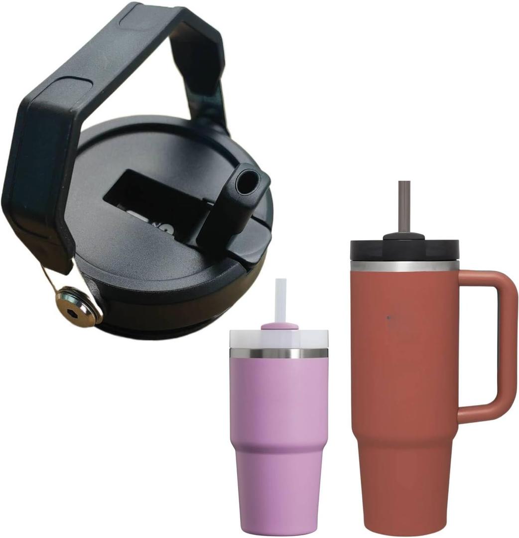 Replacement Leak Proof Tumbler Lid With Straw - Fit For Stanley NEW VERSION Iceflow Flip tumbler, Quencher H2.0 And Protour Quencher 30oz, 20oz Tumbler (Black, 20OZ AND 30OZ), 1 Pack