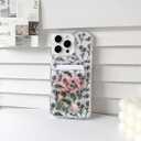 NITITOP Compatible with iPhone 16 Pro Case Clear with Card Holder Cute Floral Flower Leaves Design for Women Girls Slim TPU and Hard Back Bumper Wallet Shockproof Protective Cover - Black