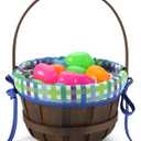 JOYIN Easter Woven Basket with Lining, Brown Wooden Easter Egg Hunt Basket with Handle for Picnic,Goodie Storage, Gift Packing, Party Favors Supplies Decorations, Filling with Candy(12.4" x 9.1")