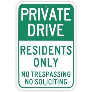 Large Private Drive Resident Only, No Soliciting No Trespassing, 18"x 12" .040 Aluminum Reflective Sign - Rust Free, UV Protected & Weatherproof