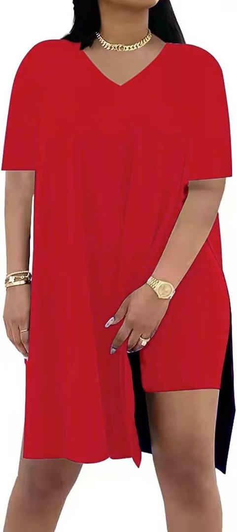 Difanlv Plus Size Womens 2 Piece Outfits Tracksuits Short Sleeve Tunic Tops Bodycon Shorts Sweatsuit Sets (X-Large, Red)