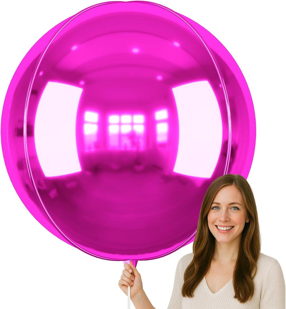50 Inch Giant Hot Pink Round Foil Balloons, 3Pcs Metallic Pink 4D Ball Balloons for Birthday Wedding Engagement Graduation Baby Shower Gender Reveal Party Decorations