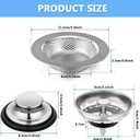 Mudder 3 Pcs Kitchen Sink Drain Strainer and Stopper Stainless Steel Garbage Disposal Plug with Handle Universal Anti-Clogging Kitchen Sink Filter Sieve Basket Strainer (Silver)