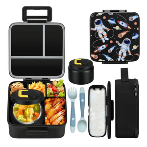 MAISON HUIS Bento Lunch Box with 8oz Soup Thermo, 5-Compartment Leak-Proof Container, Thermo Hot Food Jar and Insulated Lunch Bag, BPA Free,Travel, School