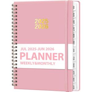 Planner 2025-2026, Weekly and Monthly Calendar Academic Planner (July 2025 - June 2026), Hardcover Teacher School Student Agenda with Tabs, Ideal for School Office Supplies, A5 (6.3" x 8.5") (Pink)