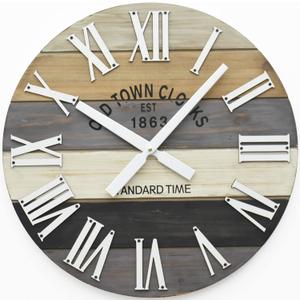 30" Wooden Multi-Color Maritime Coastal Beach Large Roman Wall Clock (Grey, 30 inch)