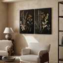 Vintage Floral Wall Art Decor Black Botanical Canvas Art Moody Flower Wall Art Dark Academia Poster Painting Vintage Floral Prints Pictures for Bedroom Living Room 24x36 Inch Framed Set of 2