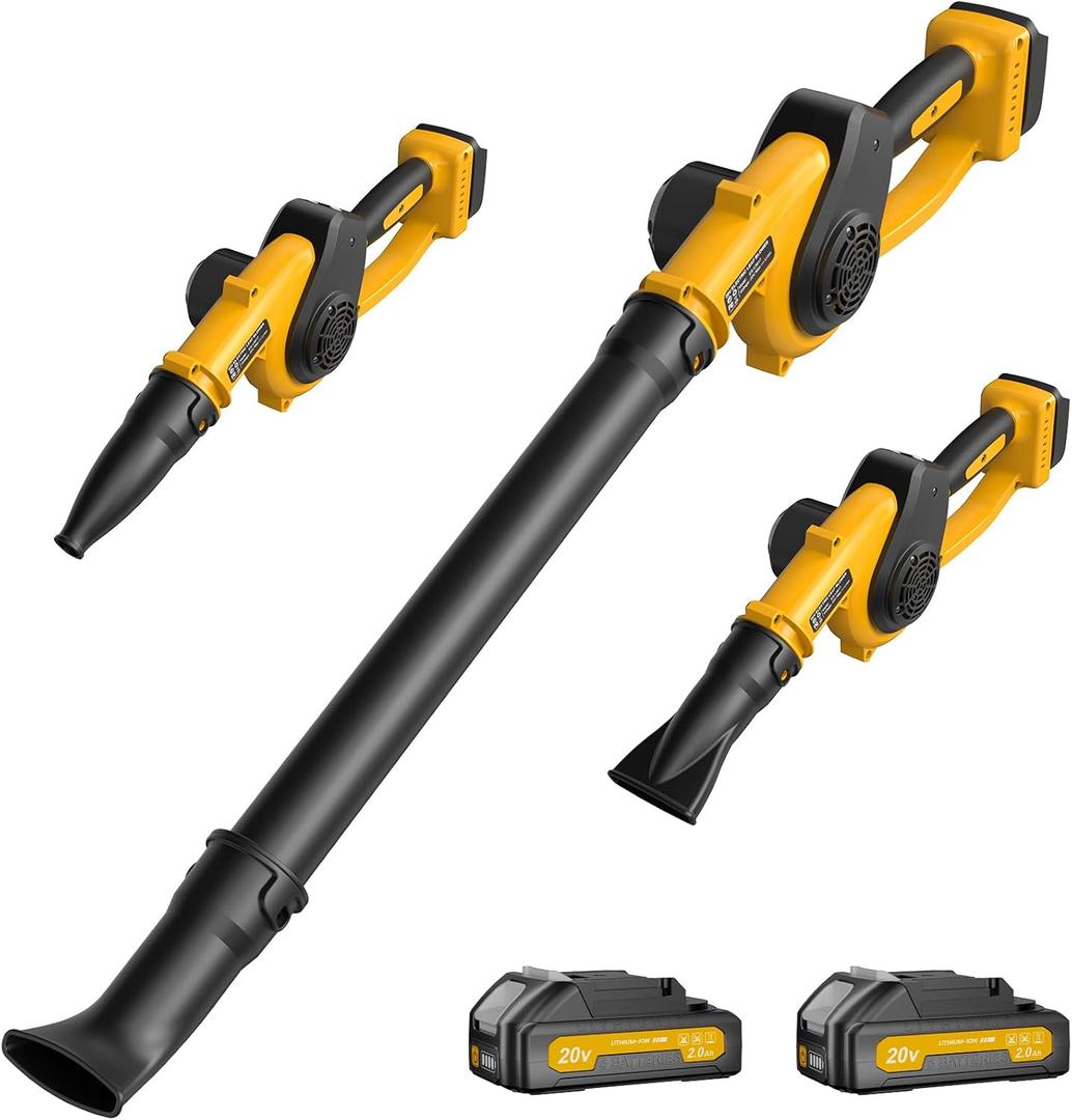 Leaf Blower Cordless with 2 Batteries and Fast Charger, 210 MPH Battery Powered Blower with 3 Nozzles, 3 Speed Modes, Lightweight & Small Electric Leaf Blowers for Lawn Care, House, Leaves, Dust, Snow (Yellow)