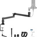 NEEWER Low Profile Mic Arm Desk Stand Mount with Damping, 360 Swivel Articulating Boom Arms with Heighten Pole & Cable Management Channels for Microphone Podcast Gaming Streaming Zoom Calls, MST002