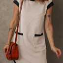 Dokotoo Women's 2026 Casual Spring Summer Dresses Fashion Cap Sleeve Color Block Crewneck Shift Tshirt Mini Dress (L, Apricot)