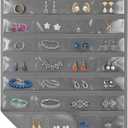Hanging Jewelry Organizer for Closet with Swiveling Hanger, 17 x 30 In, 80 Clear Pockets Jewelry Organizer Hanging for Jewelries, Earrings, Accessories (Beige) (1, Gray)