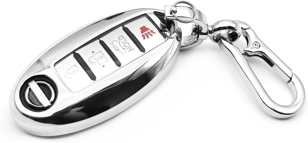 Fit for Nissan Z GT-R Kicks Leaf Altima Armada Maxima Murano Pathfinder Rogue Sentra Titan Versa Frontier TITAN XD Rogue Sport Infiniti QX80 Key Fob Cover Case Shell Holder Accessories, Silver