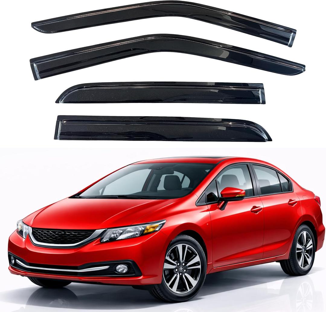 KPY Rain Guards Fit for 2012-2015 Honda Civic, Out-Channel Window Visors Vent Wind Deflectors 4PC, Car Accessories for 12-15 Civic (Sedan Only)