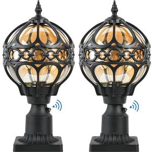 Outdoor Post Light Fixtures for Driveway Yard Lawn Patio Garden, Black Waterproof Exterior Pier Mount Post Light Outside Aluminum Post Lamp Light (17.5"(H), Black no sensor-1 Pack)