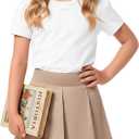 Girls Short Sleeve Shirts Kids Summer Crew Neck Tops Teen Cute Basic School Tees for 5-14 Years