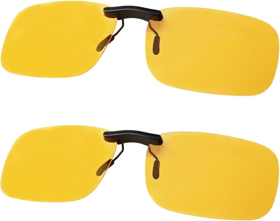 Night Driving Glasses Clip On Night Vision Glasses HD Polarized Yellow Lens Compact Fit Non-Flip Up, Anti Glare (A01 Yellow/2 Pack)