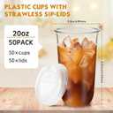 Baderke 50 Sets 20 oz Clear Plastic Cups with Lids,Sturdy Iced Coffee Cups with lids, Disposable Plastic Smoothie Cup for Cold Drinks (EXP 12/11/26)