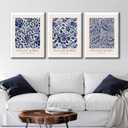 3 Pcs William Morris Floral Canvas Wall Art, Blue and White Botanical Poster Prints, Vintage Gallery Wrapped Wall Decor for Living Room Bedroom Bathroom Studio, 16x24 Inch Ready to Hang