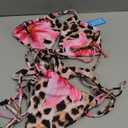 Tainehs Women's Sexy Halter Thong Bikini Tie Two Sides Bottom Triangle Bikini Swimsuits (Large, Leopard&Pink Flower)