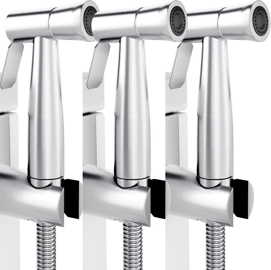 Purrfectzone 3 Pack Bidet Sprayer for Toilet, Handheld Kit, Easy-to-Install Toilet Shattaf Set, Hand Held Stainless Steel shower with Adjustable Flow, Cloth Diaper wash