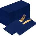 KAMMAK Blue Napkins Disposable 100 Pack Cloth like Paper Dinner Napkins Folded with Pocket Navy Blue Napkins Hand Towel for Party Decoration, Wedding Reception, Bathroon and Kitchen (16.5 x 16.5 inch)