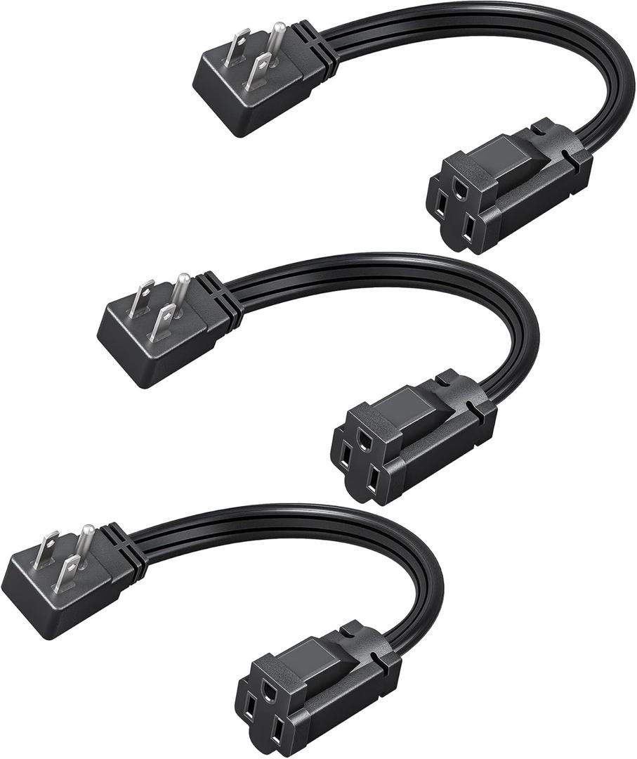 DEWENWILS Heavy Duty 1 Ft Extension Cord with 3-Prong Flat Plug, 15A/1875W 14/3 SPT-3 Flat Wire, Space-Saving for Home Office Appliances & Electronics, ETL Certified, 3-Pack (Black)
