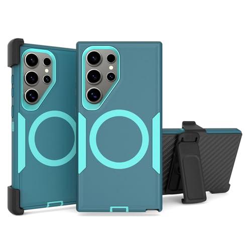 showdd Designed for Samsung Galaxy S22 Ultra Case,Magnetic,Double Protection,Tough Durable,Compatible with MagSafe,Detachable Back Clip,Dustproof,No Fading,No Yellowing,Non-Slip,Lake Blue