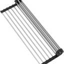 NEZUIBAN Dish Drying Rack with Roll Up and Over Sink for Kitchen,17.5"x11.8",Black