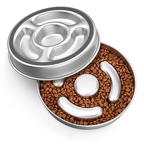 AIPERRO Slow Feeder Dog Bowl Stainless Steel, 2 Cups Metal Non-Slip Dog Food Bowls, Dogs Water Bowl for Small & Medium Sized Dogs, Fun Bloat Stop Pet Bowl for Fast Eaters, Slows Down Pets Eating