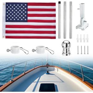American flag with Pole,Flag poles Kit Embroidered USA Flag | 2x3 Ft | Includes 4 FT Heavy Duty Tangle Free Flagpole & Adjustable 180 Bracket for Indoor/Outdoor