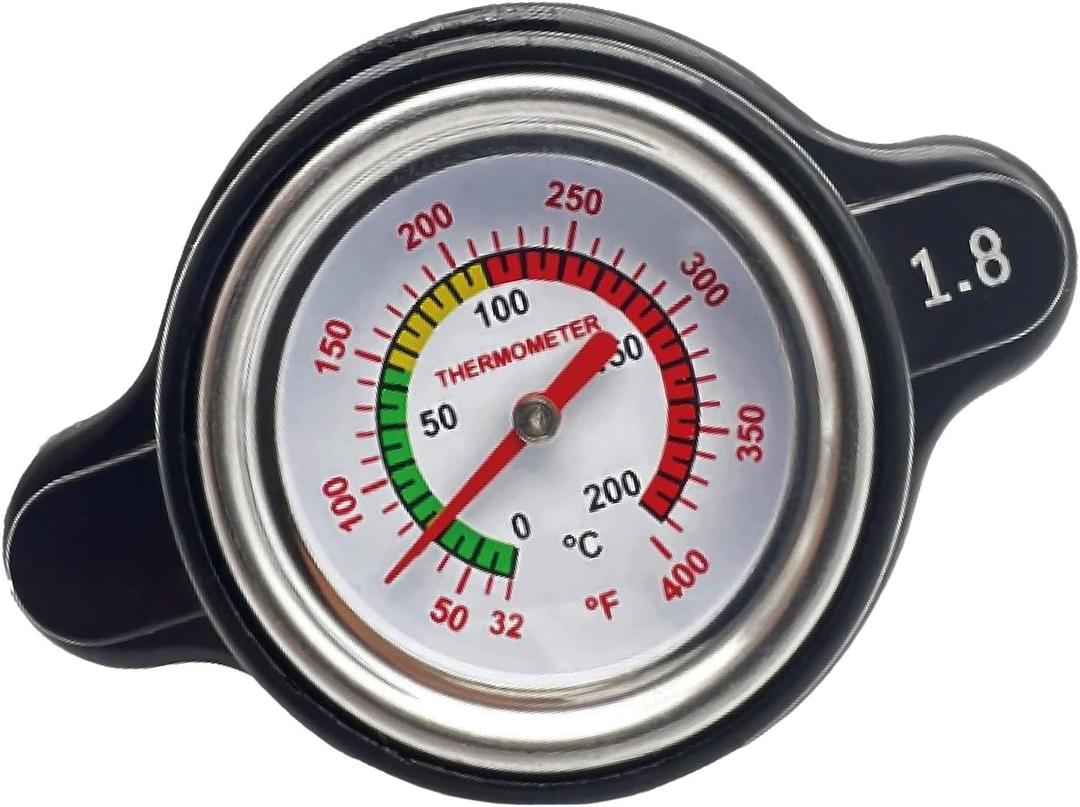 High Pressure Radiator Cap Cover Temperature Temp Gauge 1.8 Bar 25.6Psi Fit for Honda, Kawasaki, Suzuki, Husqvarna Dirt Bike, Yamaha Motorcycle ATV Models High Pressure Radiator Cap