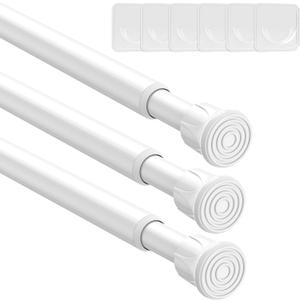 3 Pack Small Tension Rod 26-39 Inch White Tension Curtain Rod Adjustable Spring Curtain Rods No Drilling Expandable Pressure Curtain Rods for Windows,Closets,Doorway,Kitchen