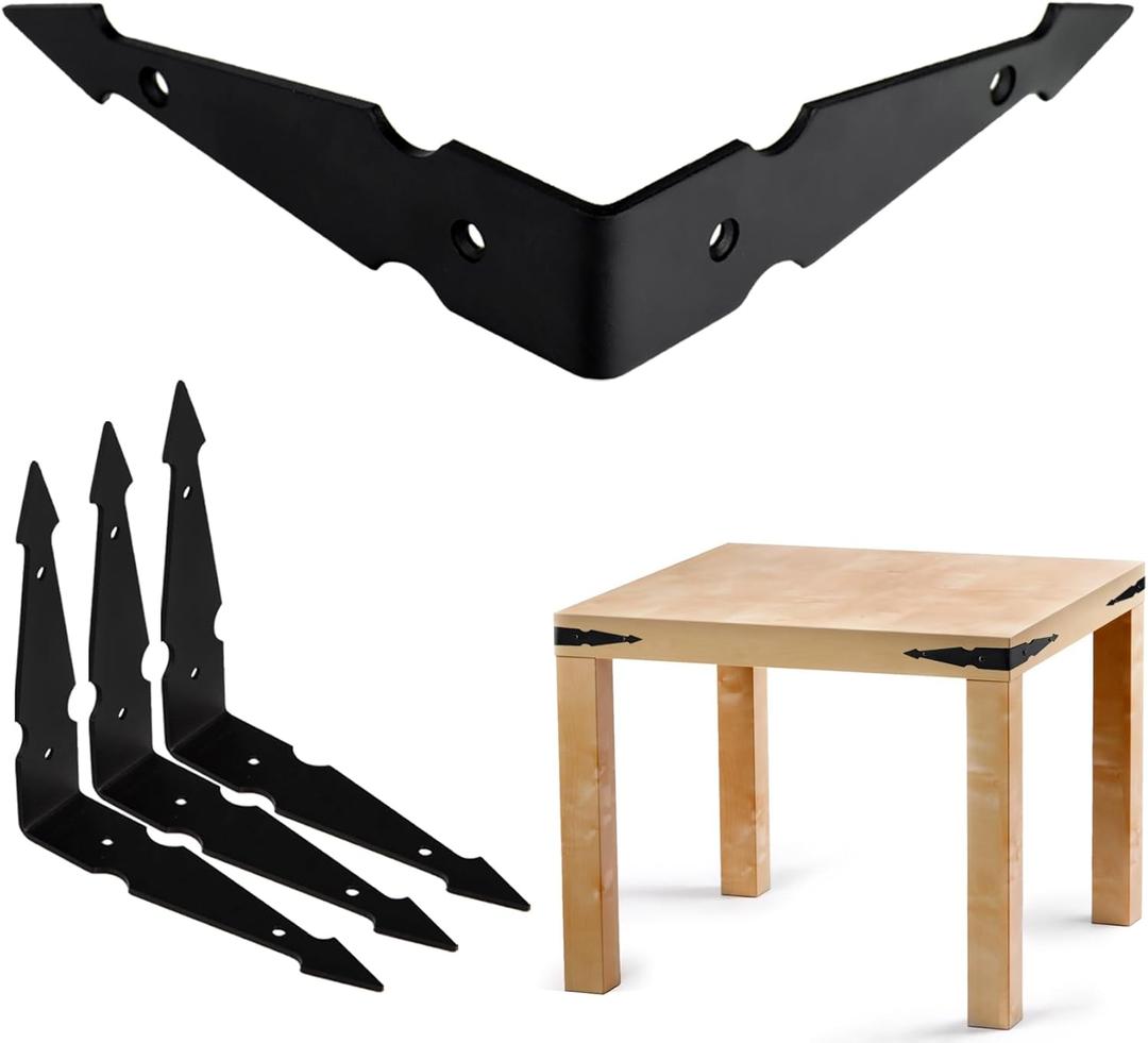 Farmhouse Metal Corner Brackets Decorative Wood Table 6.1" Matte Black Corner Protectors for Retro Industrial Wood Dresser Nightstand TV Stand Bed Frame(Height:1.3") 4Pcs
