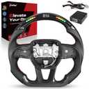 Real Carbon Fiber Steering Wheel with LED Shift Indicator for Dodge Charger, for Challenger, and for Durango (2015-2024), Genuine 3K Carbon with Perforated Leather Grip, D-Shape