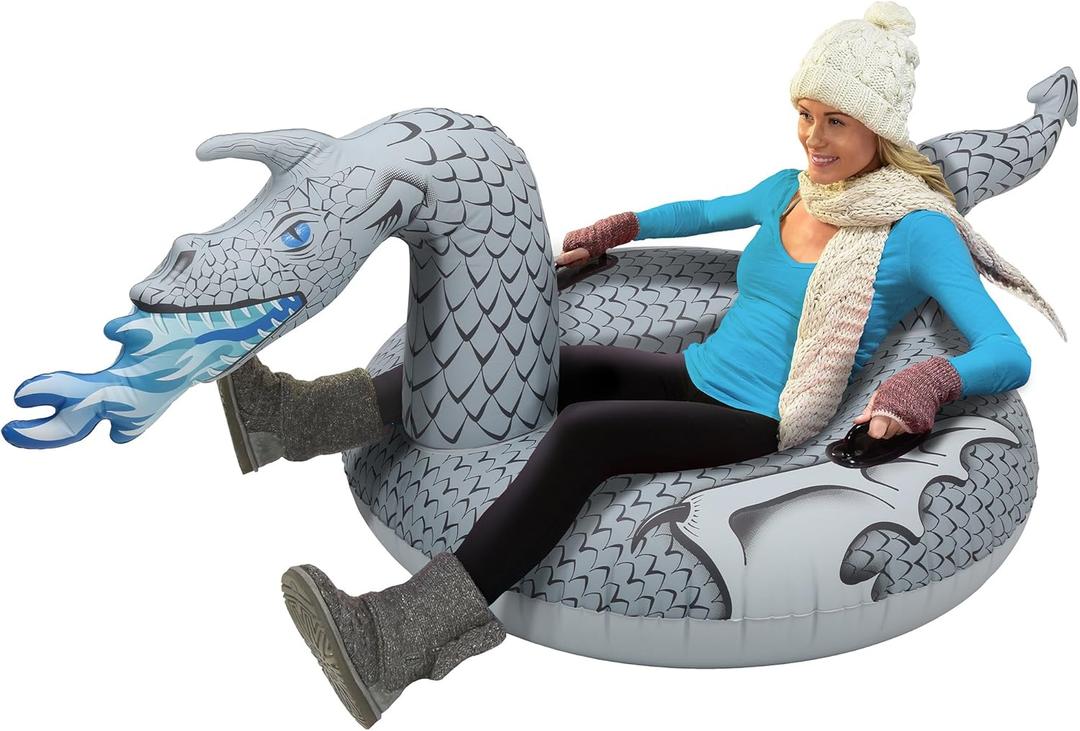 GoFloats Winter Snow Tubes - Choose from Unicorn, Disney's Frozen, Ice Dragon, Polar Bear, Penguin, Flamingo - Inflatable Sled for Kids and Adults (44 Inch)