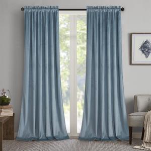 Roslynwood Stone Blue Velvet Curtains Room Darkening - Classic Solid Christmas Decorative Thermal Insulated Blackout Window Drapery for Living Room, W52 x L84-inch, 2 Panels/Rod Pocket (52"W x 84"L (Pack of 2))